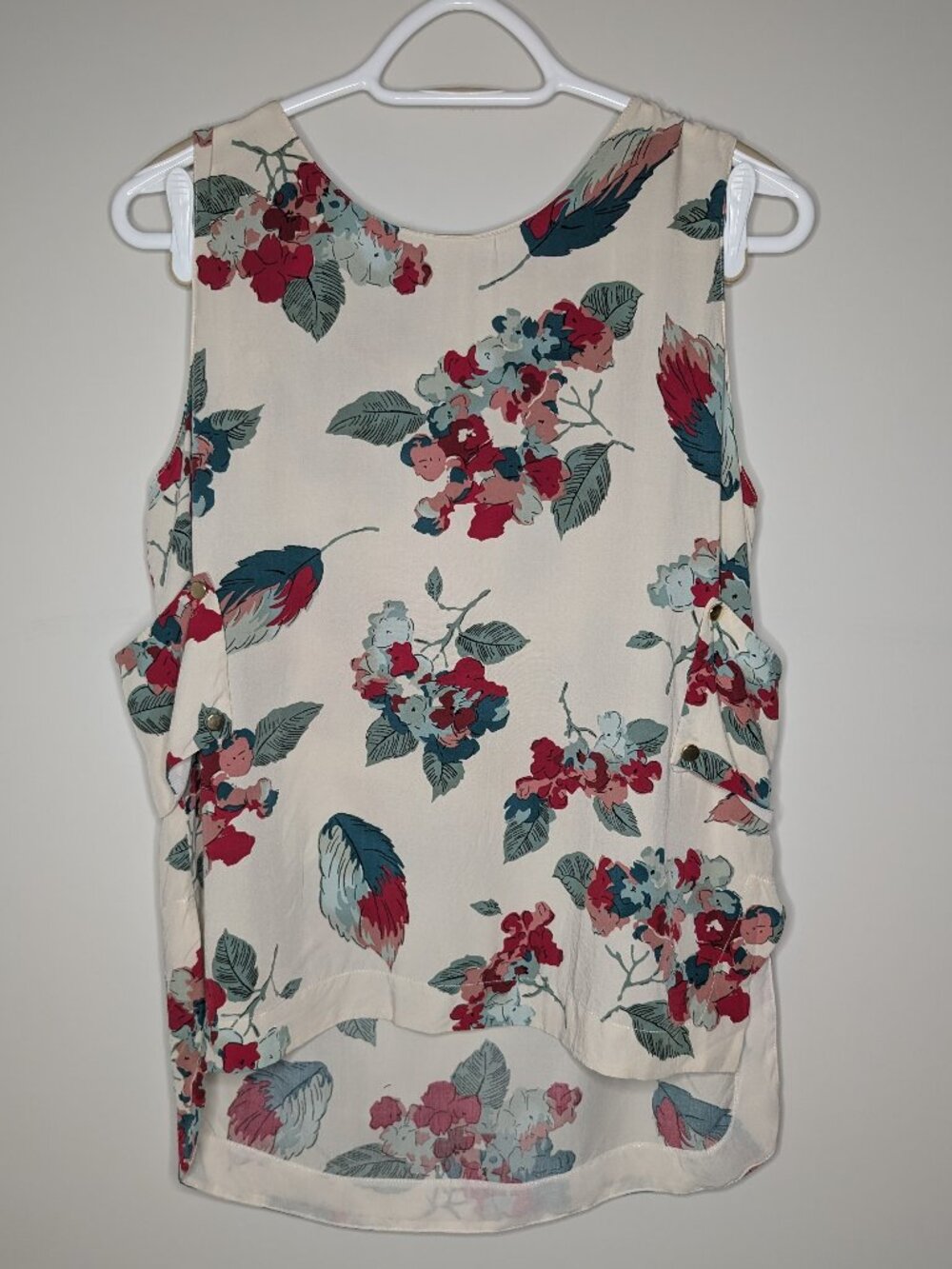 Zara Basic Beige Floral Print Sleeveless Panel Detail Top Size M